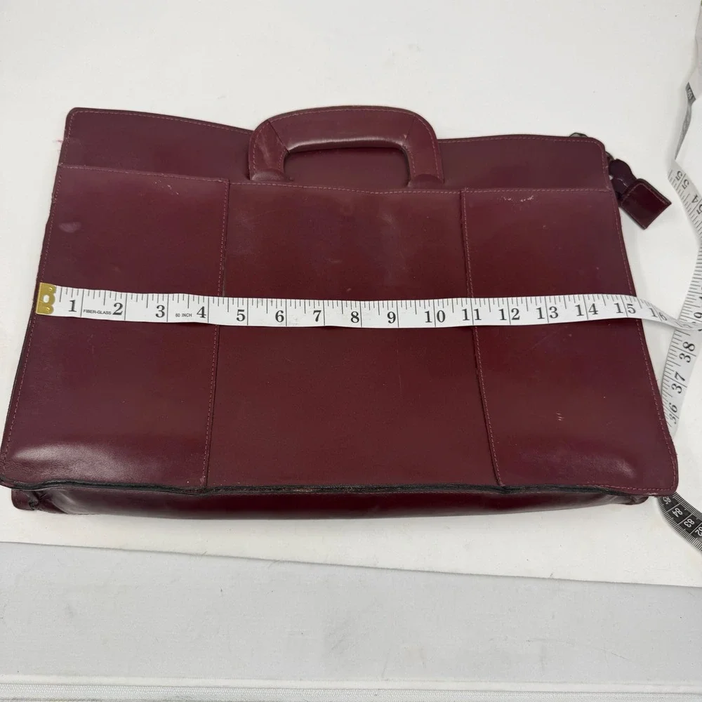 Vintage Burgundy Leather Portfolio Bag Made in Korea Deep Red labtop Bag